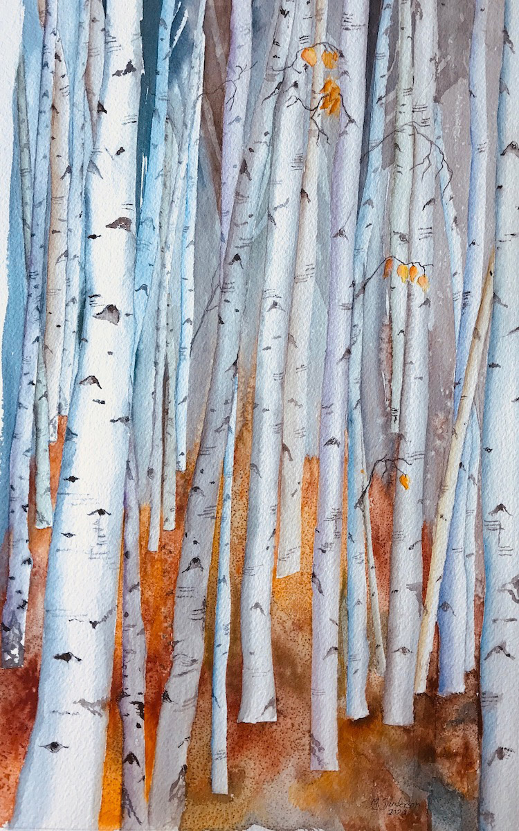 Marie Sanderson • <em>Autumn Birches</em> • Watercolor • 9″×14″ • $275.00