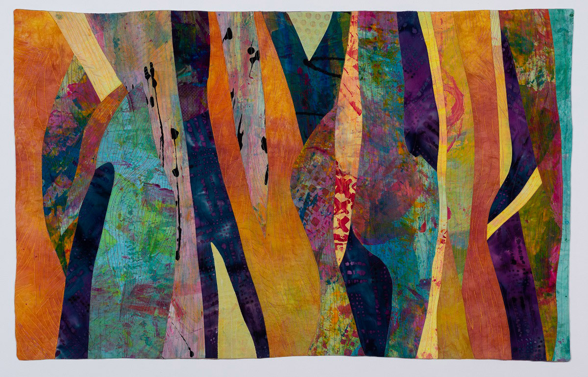 Barbara Behrmann • <em>Autumn Harvest</em> • Fabric (mostly hand-dyed) • 37″×23″ • $765.00