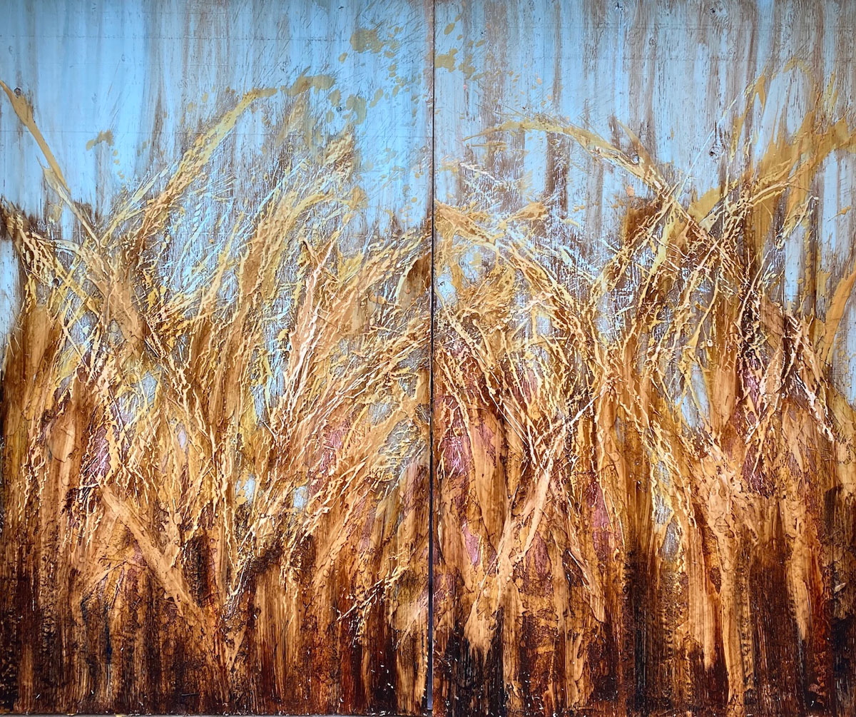 Victoria J. Fry • <em>Wheat Field in Spring</em> • Beeswax and oil on wood • 72″×60″ • $4,500.00