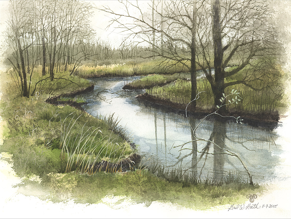 Gail Guth • <em>Early May, Cedar Creek</em> • Watercolor and gouache • 15″×11″ • NFS