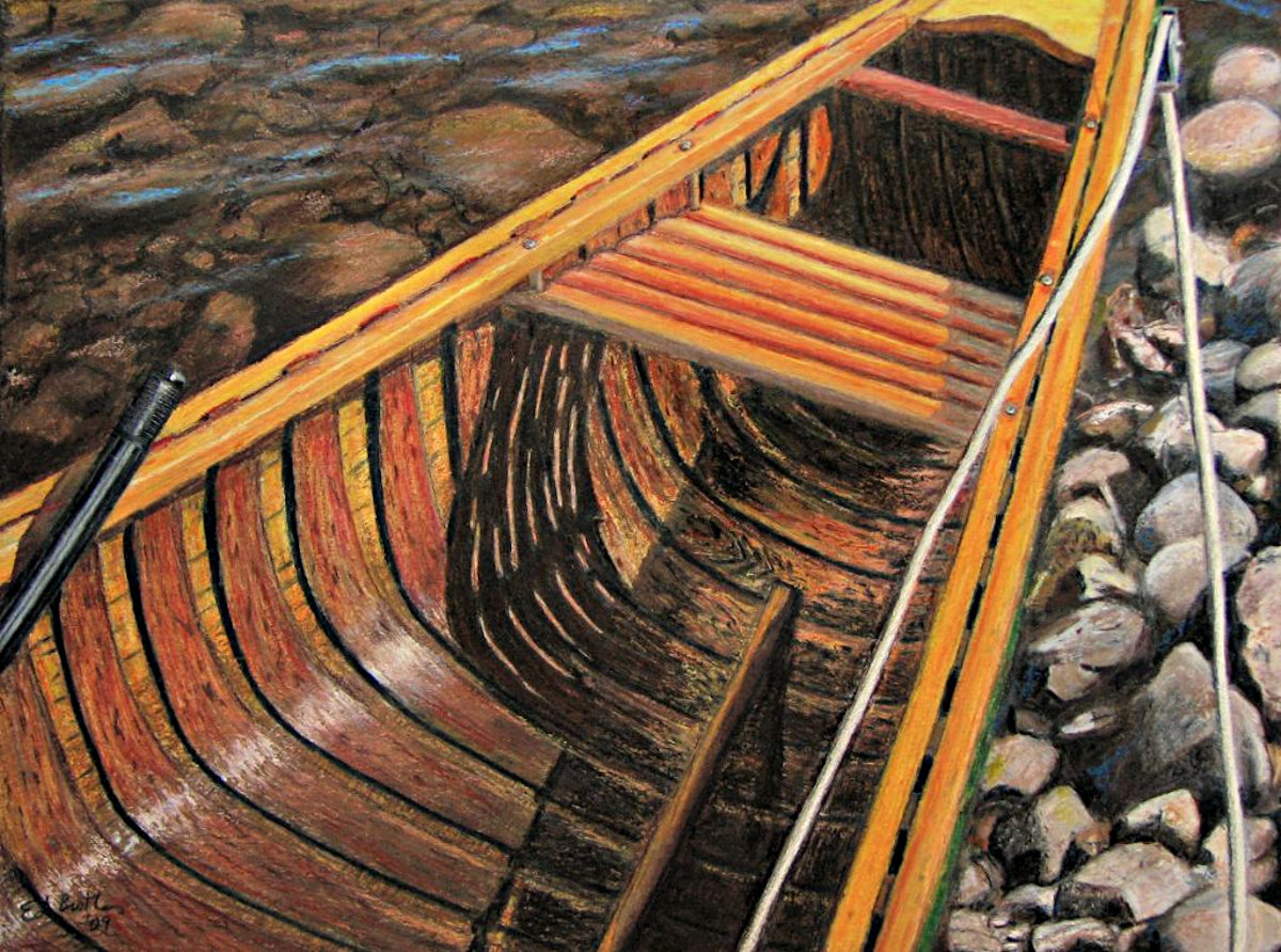 Ed Brothers • <em>Salmon Brook Canoe</em> • Oil pastel • 11½″×8½″ • NFS