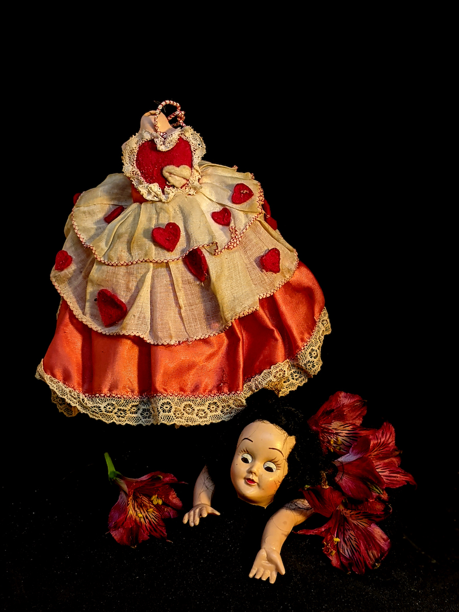 Nancy Ridenour • <em>Valentine Doll Disaster</em> • Archival print on canvas • 16″×20″ • $150.00