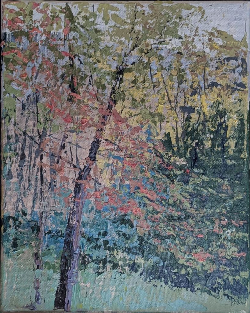 Diana Ozolins  • <em>Back Yard Reveries October</em> • Oil on canvas • 8″×10″ • $50.00