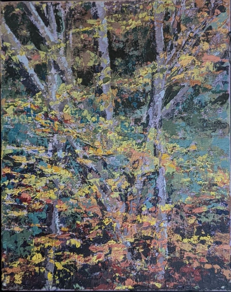 Diana Ozolins • <em>Chapman Road Vermont October</em> • Oil on canvas • 8″×10″ • $50.00