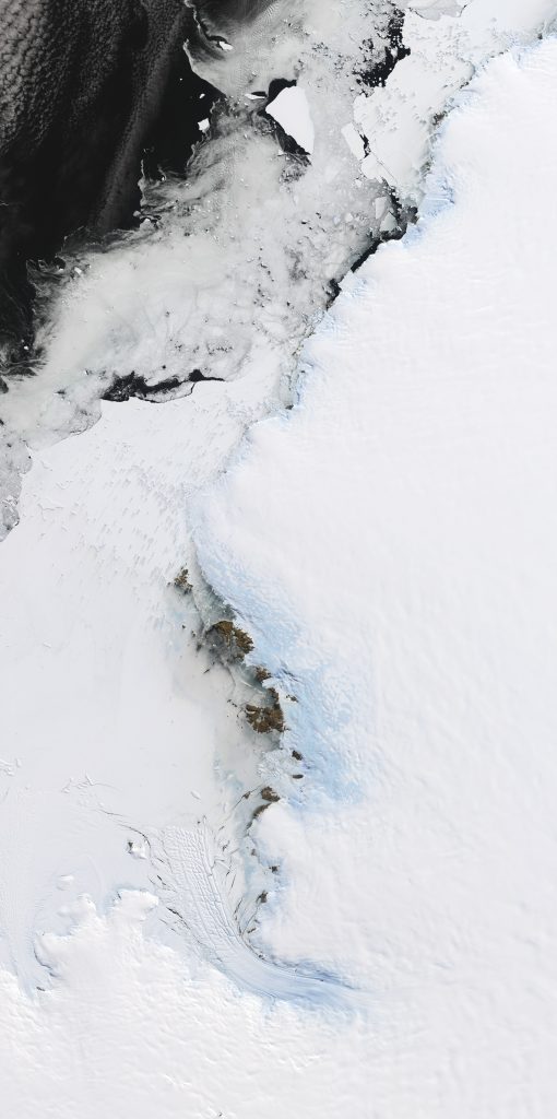 Jay Hart • <em>Shirase Glacier and Showa Station</em> • Inkjet print of Landsat Imagery • 21″×43″ • $500.00