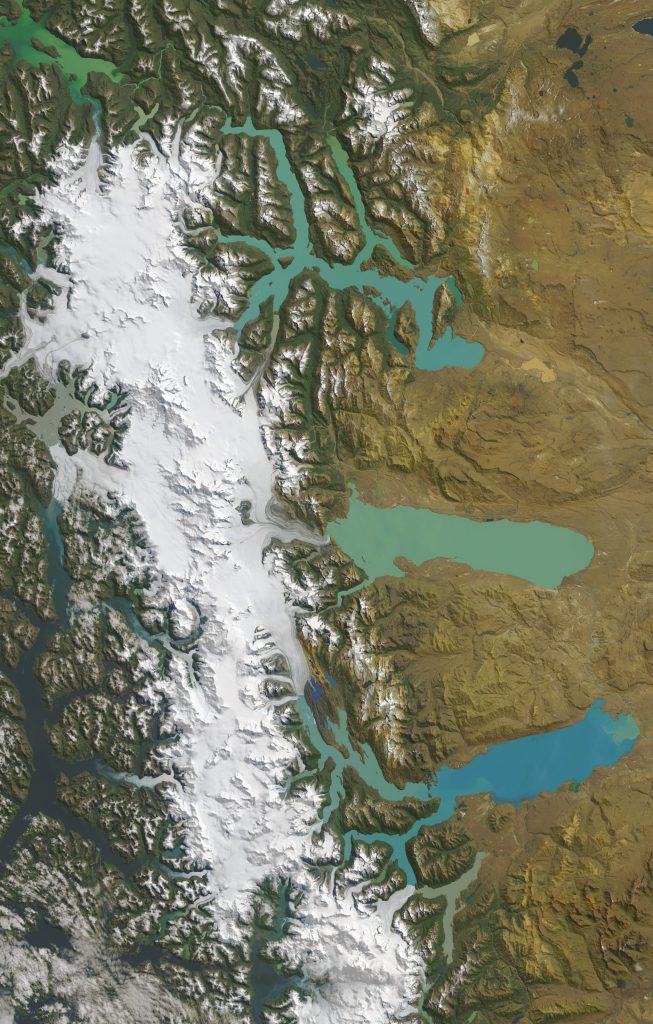 Jay Hart • <em>South Patagonia Icefield</em> • Inkjet print of Landsat imagery • 24″×38″ • $350.00
