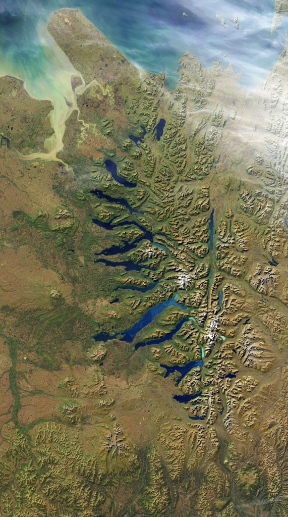Jay Hart • <em>Togiak, Wood River and Tikchik</em> • Inkjet print of Landsat imagery • 34″×61″ • $750.00