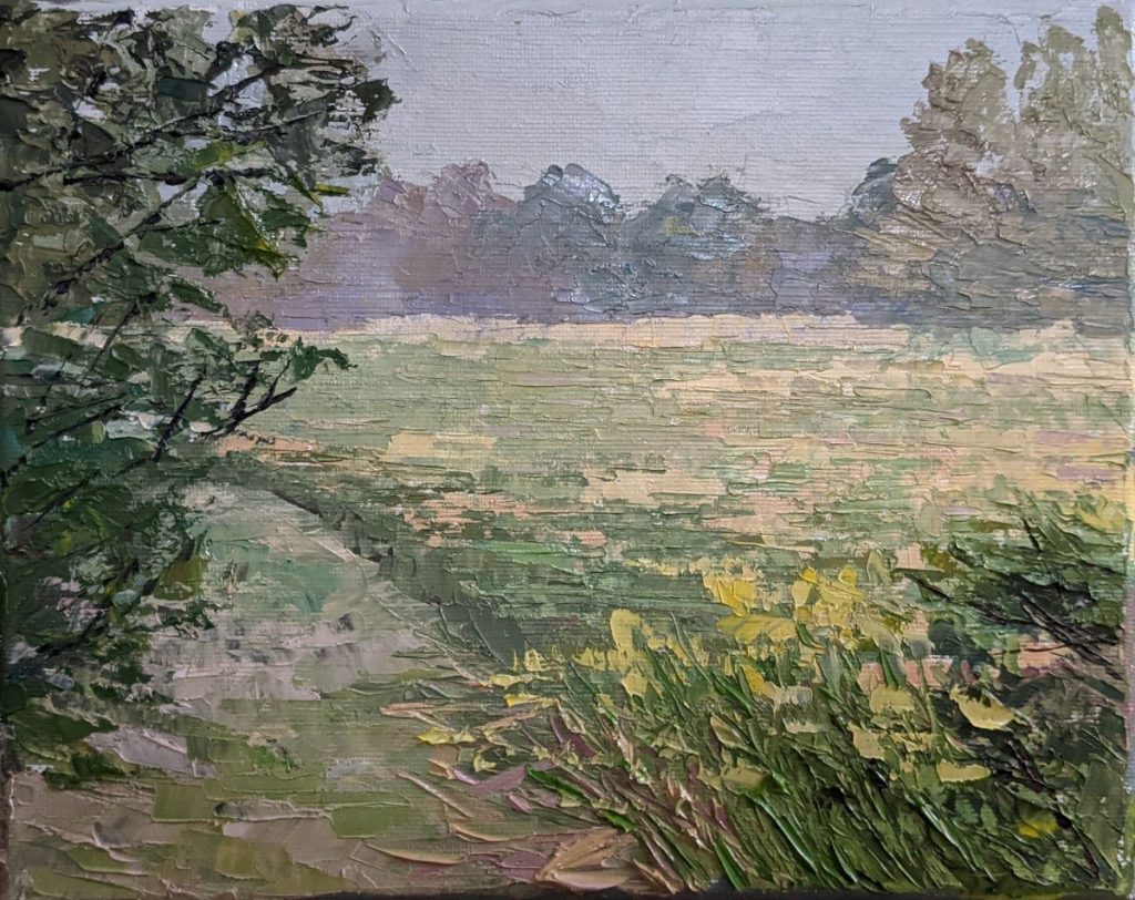 Diana Ozolins • <em>St Lawrence Meadow, September</em> • Oil on canvas • 10″×8″ • $50.00