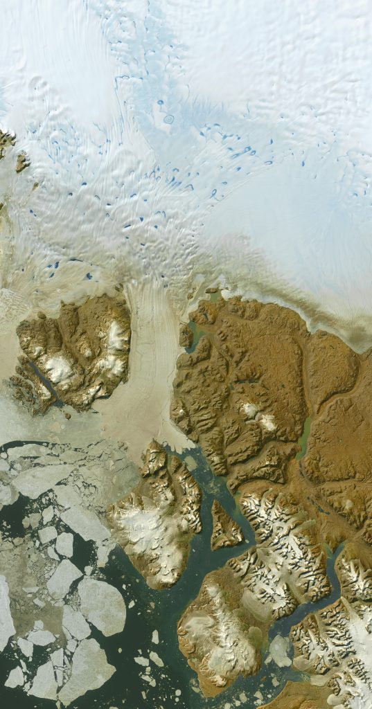 Jay Hart • <em>79 Glacier</em> • Inkjet print of Landsat imagery • 30″×57″ • $800.00