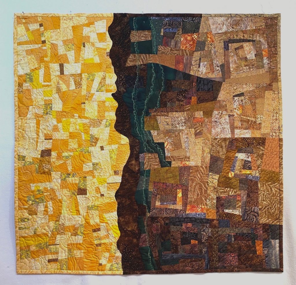 Anne Garretson • <em>Thermophiles</em> • Pieced and quilted cotton  • 39″×38″ • $1,100.00