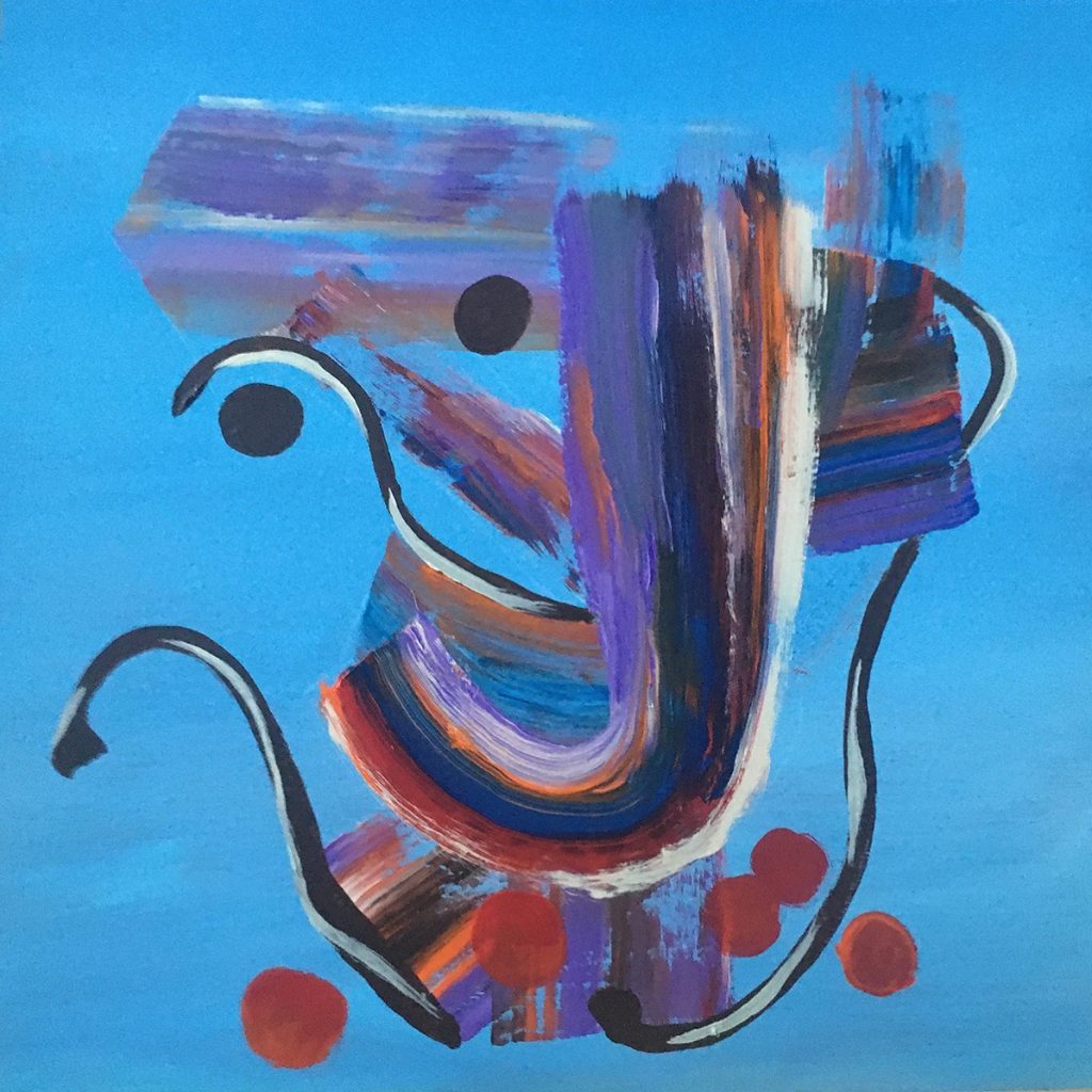 Don Ellis • <em>Just a J</em> • Acrylic and oil pastel on birch art board • 16″×16″ • $385.00