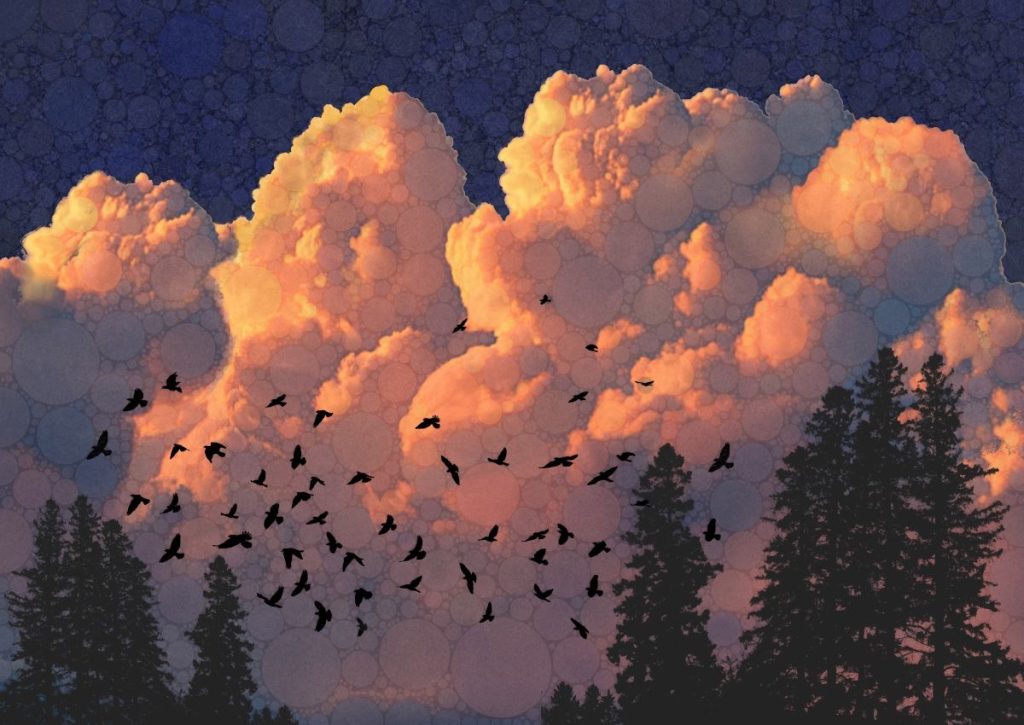 Daniel McPheeters • <em>Evening Cloudflight</em> • Mixed media on panel • 24″×17″ • $200.00<a class="purchase" href="https://state-of-the-art-gallery.square.site/product/daniel-mcpheeters-evening-cloudflight/845" target="_blank">Buy</a>