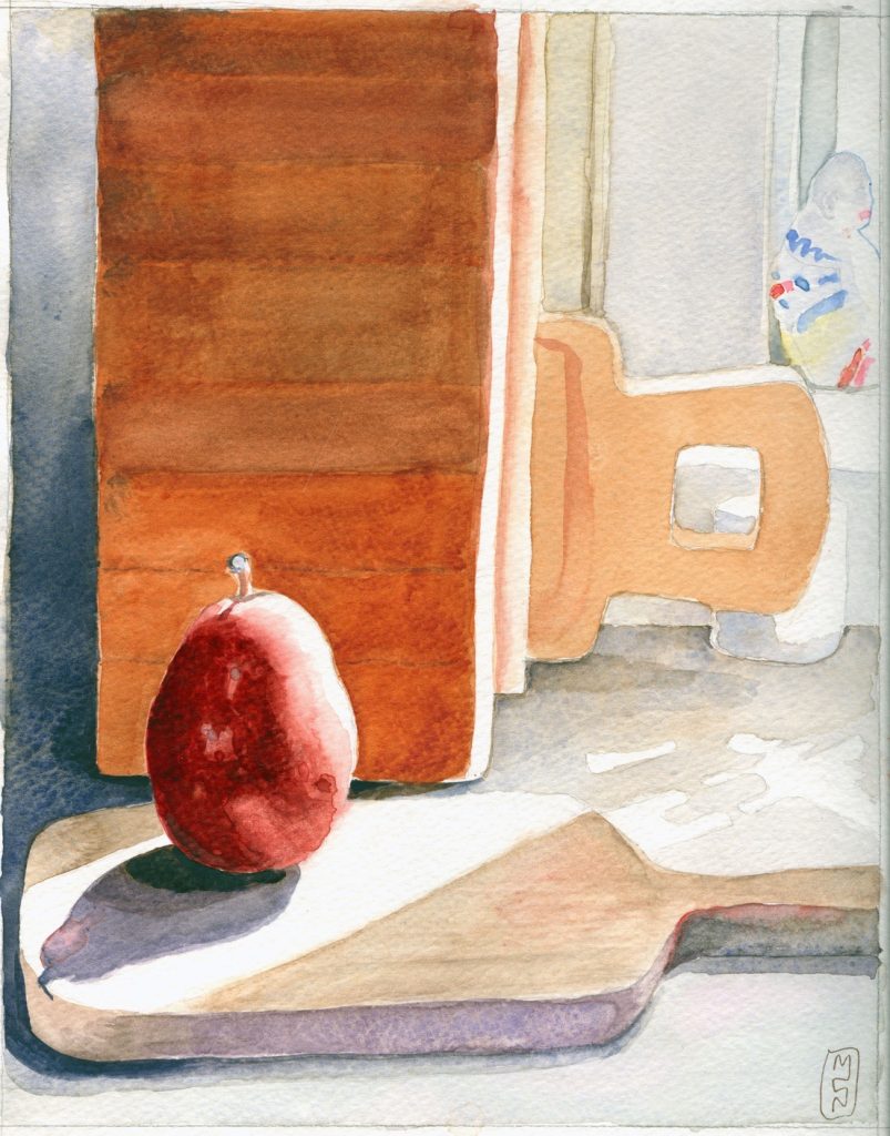 Margaret Nelson • <em>Five Pieces in the Shape of a Pear II</em> • Giclée of watercolor painting • 11″×14″ • $150.00