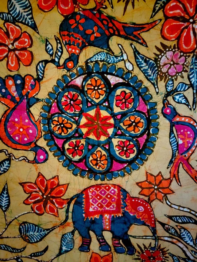 Nancy V Ridenour • <em>Sri Lanka (Ceylon) Batik Wall Hanging</em> • Digital image on canvas • 16″×20″ • $150.00