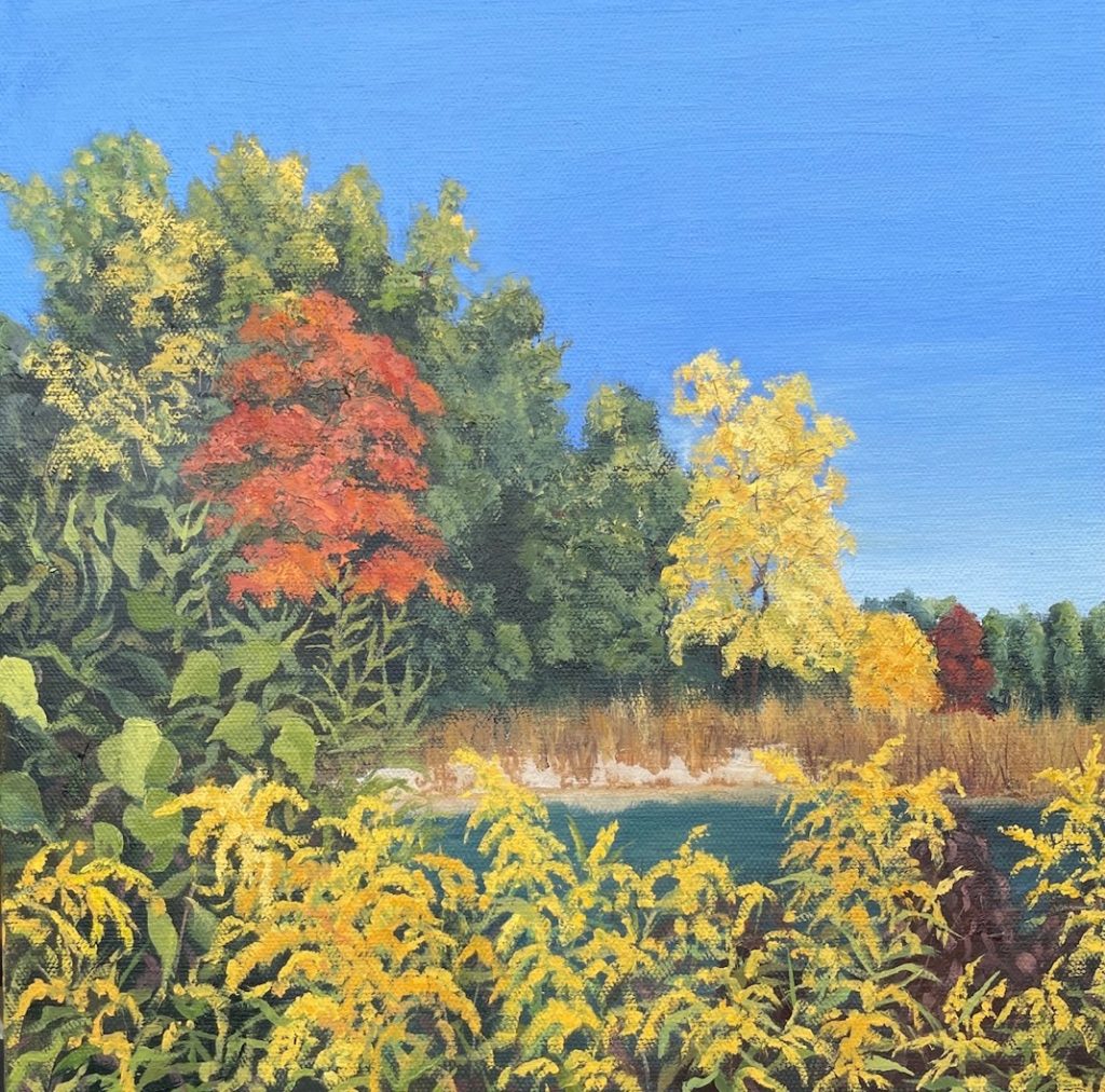 Patty L Porter • <em>Marvin's Pond I</em> • Oil on canvas  • 12″×12″ • $300.00<a class="purchase" href="https://state-of-the-art-gallery.square.site/product/patty-l-porter-marvin-s-pond-i/1078" target="_blank">Buy</a>