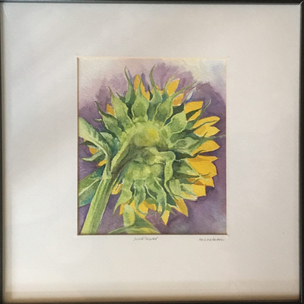 Margy Nelson • <em>Sunflower for Peace</em> • Watercolor • 13″×13″ • $140.00<a class="purchase" href="https://state-of-the-art-gallery.square.site/product/margy-nelson-sunflower-for-peace/1049" target="_blank">Buy</a>