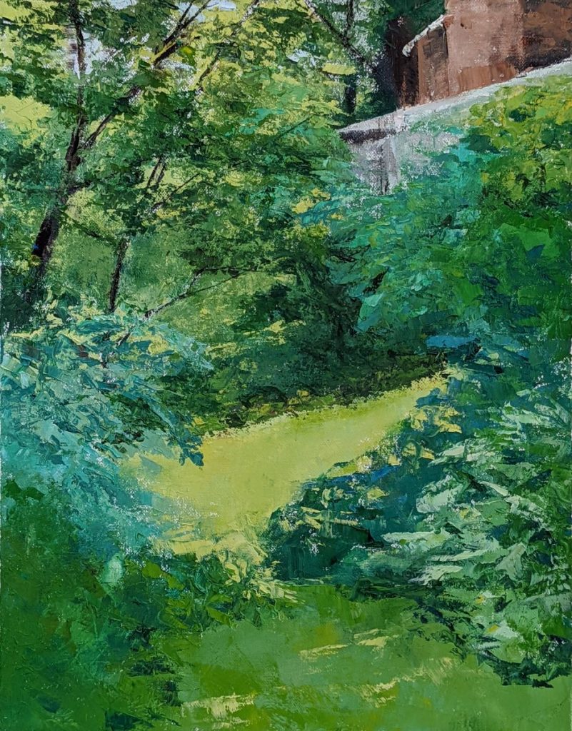 Diana Ozolins • <em>My Backyard, Looking South</em> • Oil on canvas • 14″×18″ • $550.00<a class="purchase" href="https://state-of-the-art-gallery.square.site/product/diana-ozolins-my-backyard-looking-south/1132" target="_blank">Buy</a>