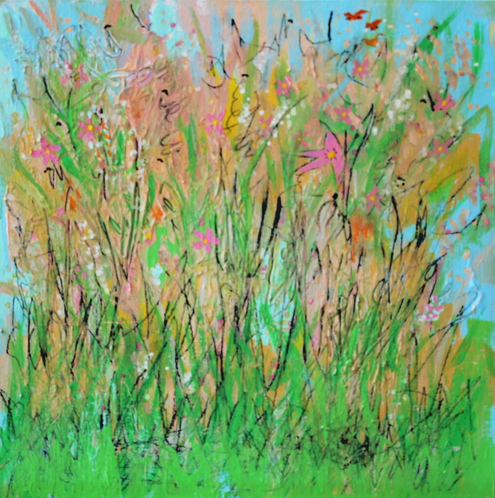 Ethel Vrana • <em>Meadow Dance</em> • Acrylic on wood panel • 12″×12″ • $250.00