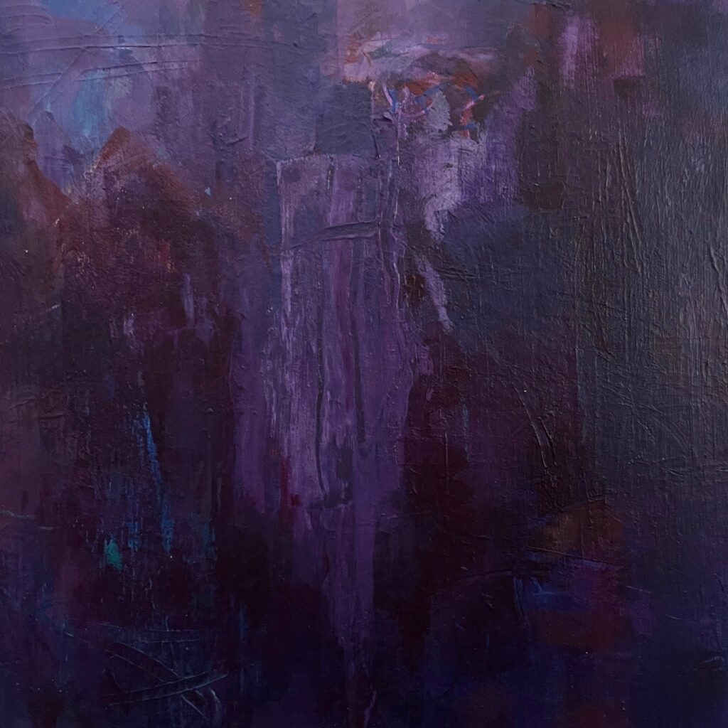 Patricia Brown • <em>Passages10a, Purple Haze</em> • Acrylic paint on paper mounted on wood panel • 8″×8″ • $195.00