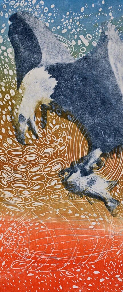 Patricia Hunsinger • <em>American Eagle</em> • Woodcut, paper lithography, color pencil on unryu paper • 30″×42″ • $400.00