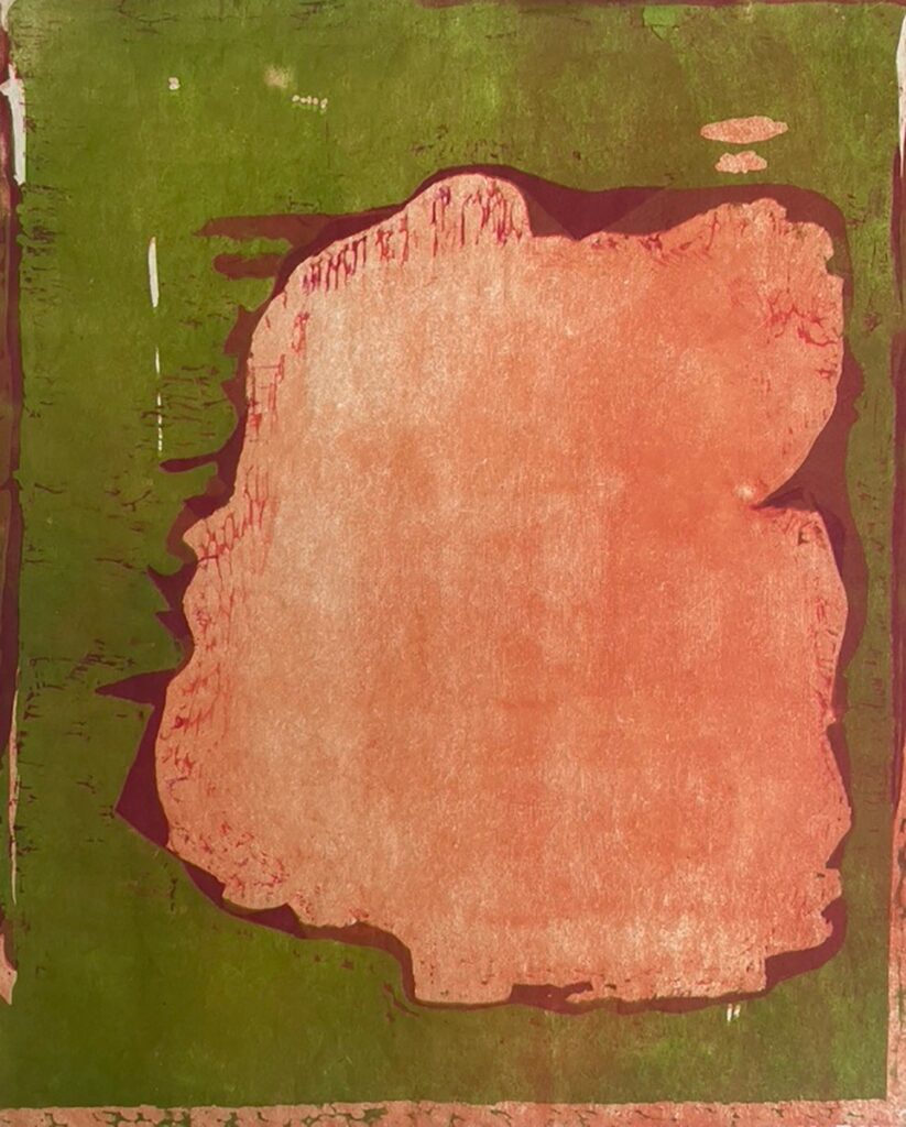 Patricia Hunsinger • <em>River Abstraction III.</em> • Woodcut on unryu paper • 25″×29″ • $325.00