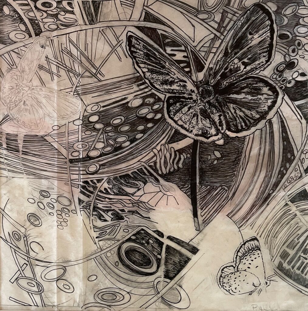Patricia Hunsinger • <em>River Dream</em> • Pen & ink, graphite • 18″×18″ • $190.00