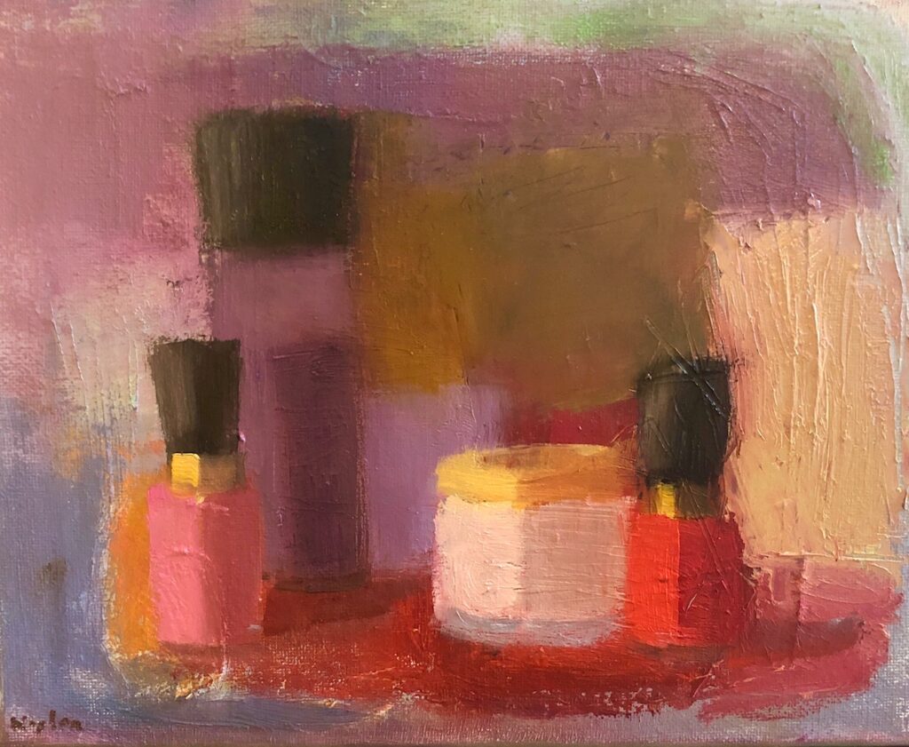 Ileen Kaplan • <em>Red and Pink Polish</em> • Oil on canvas • 10″×8″ • $75.00