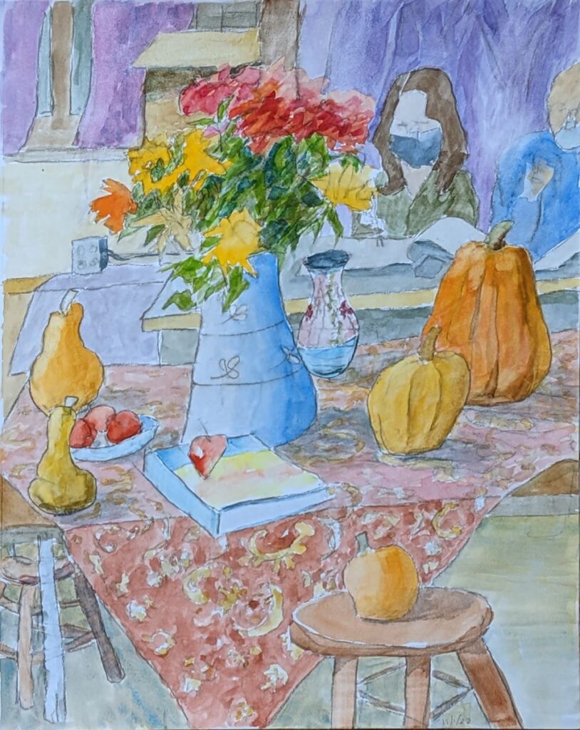 Diana Ozolins • <em>November Still Life #2</em> • Watercolor and ink on Canson multimedia paper • 11″×14″ • $300.00<a class="purchase" href="https://state-of-the-art-gallery.square.site/product/diana-ozolins-november-still-life-2/1851" target="_blank">Buy</a>