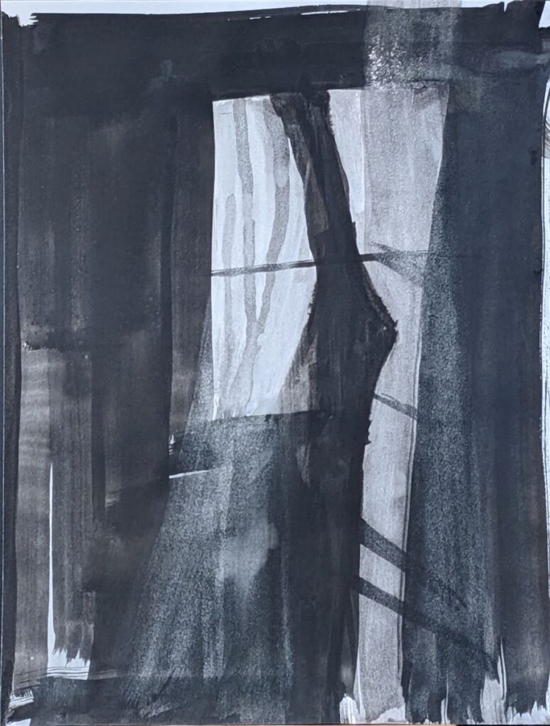 Diana Ozolins • <em>Night Window 1</em> • Ink on Canson multimedia paper • 11″×14″ • $300.00