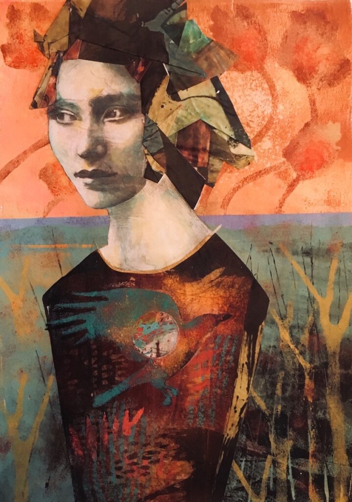 Carol Spence • <em>River</em> • Mixed media painting on Stonehenge paper • 16″×20″ • $325.00