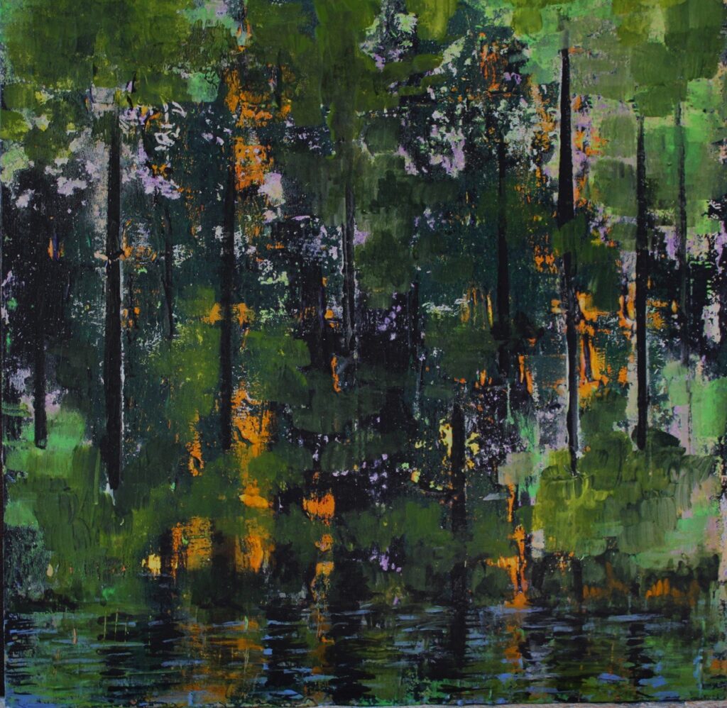 Ethel Vrana • <em>Bayou</em> • Acrylic on wood panel • 12″×12″ • $225.00