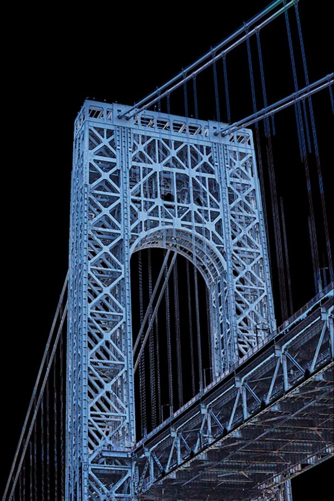Nancy V. Ridenour • <em>George Washington Bridge Abstract</em> • Digital image on canvas • 20″×30″ • $185.00