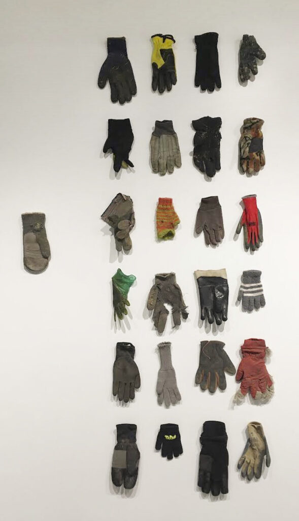 C. Ann Carter • <em>mittens and gloves</em> • Mixed media installation • 10″×4″ • NFS