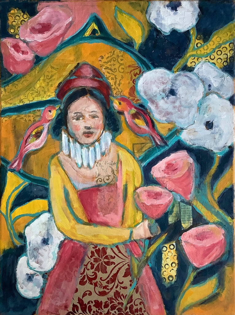 Linda Fazzary • <em>where have the flowers gone</em> • Acrylic, mixed media • 18″×24″ • $950.00<a class="purchase" href="https://state-of-the-art-gallery.square.site/product/linda-fazzary-where-have-the-flowers-gone/2047" target="_blank">Buy</a>