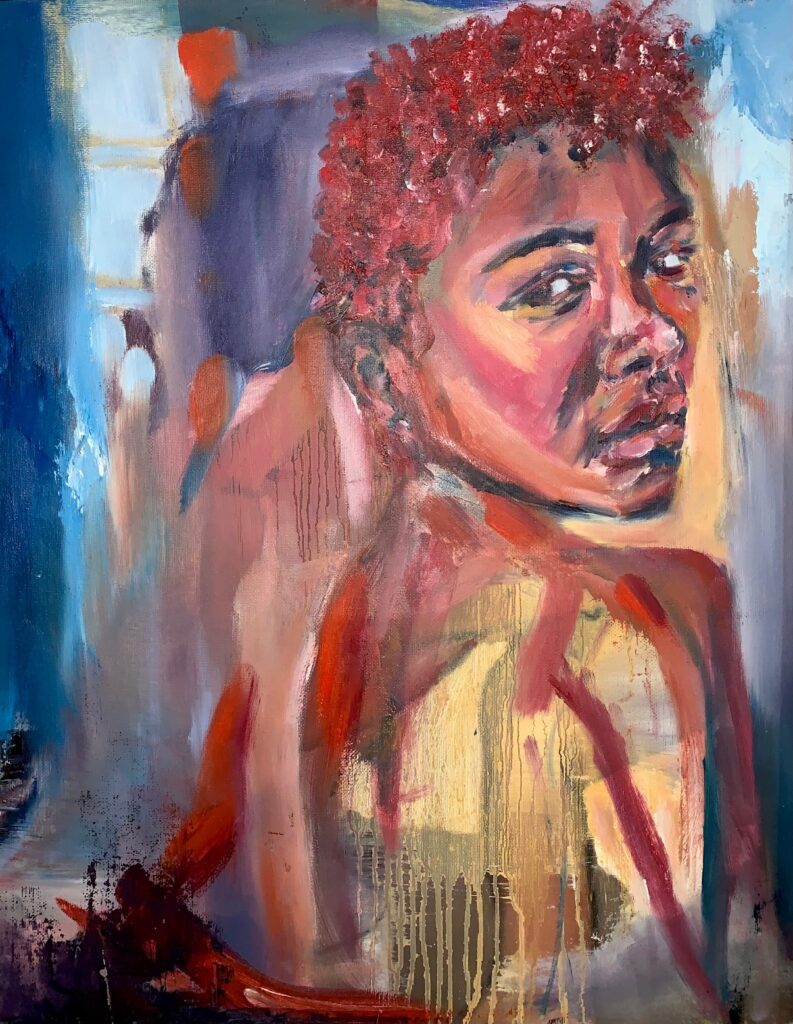 Lauren Reid • <em>Stare</em> • Framed, oil on canvas • 16″×20″ • $650.00