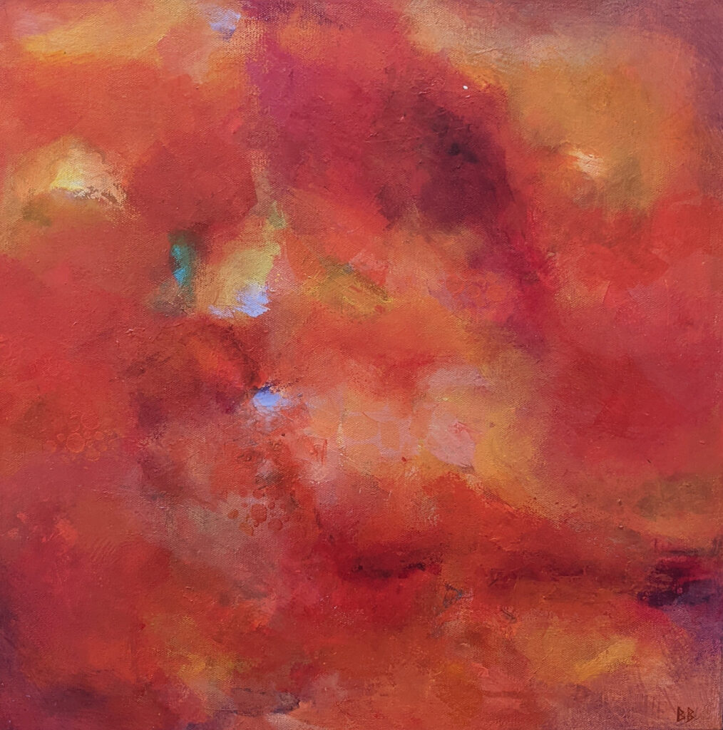 Barbara Behrmann • <em>Orange Jubilee</em> • Acrylic on stretched canvas • 20″×20″×1½″ • $400.00