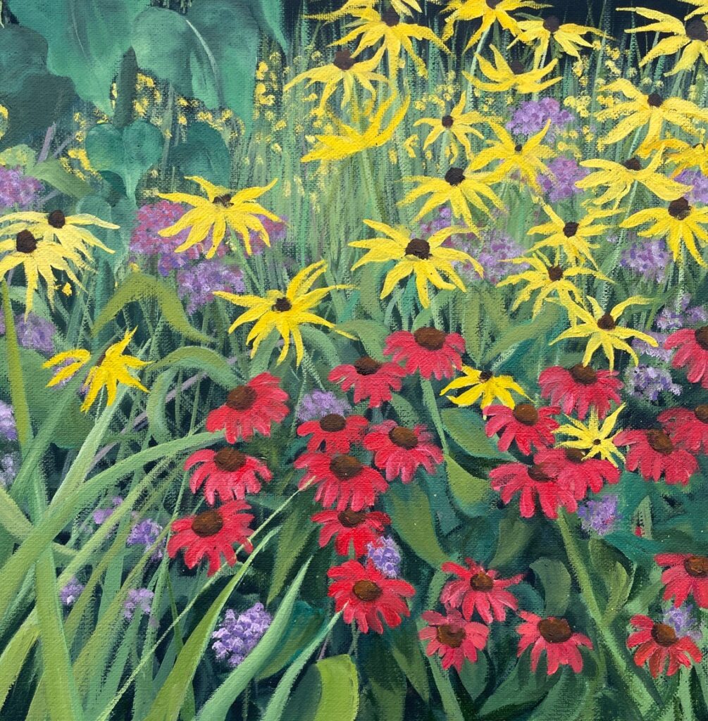 Patty L Porter • <em>Rudbeckia and Echinacea</em> • Oil on canvas • 12″×12″ • $270.00