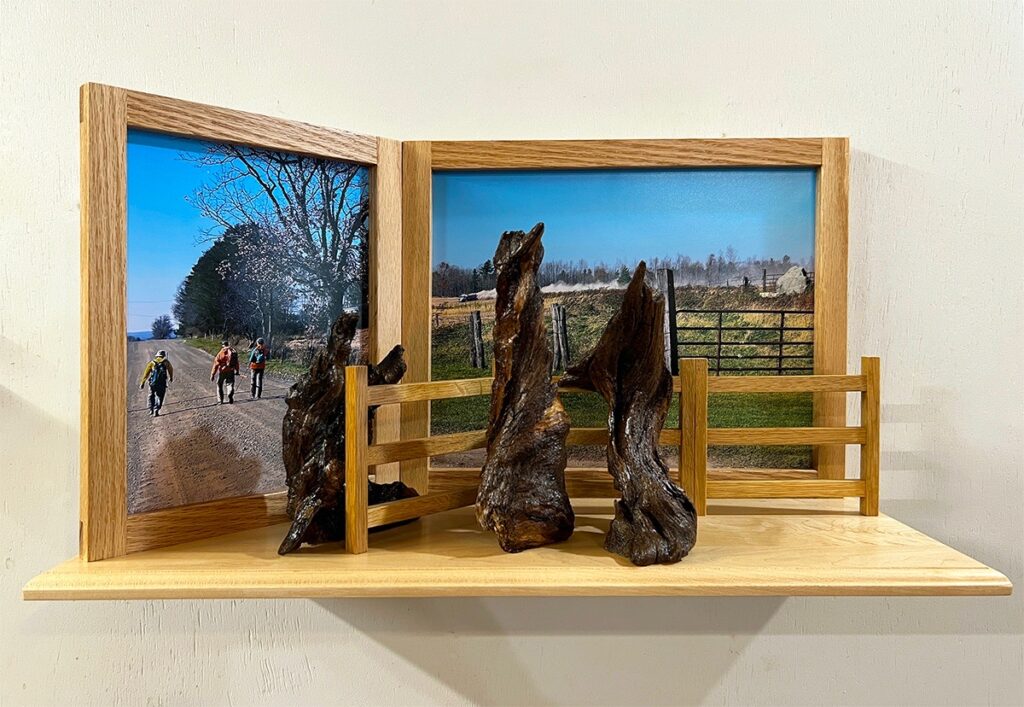 Eva M. Capobianco • <em>The Last Road Walk - Finger Lakes Trail, M7</em> • Found & reused wood with digital photos • 24″×13″×9″ • $775.00<a class="purchase" href="https://state-of-the-art-gallery.square.site/product/eva-m-capobianco-the-last-road-walk-finger-lakes-trail-m7/2181" target="_blank">Buy</a>