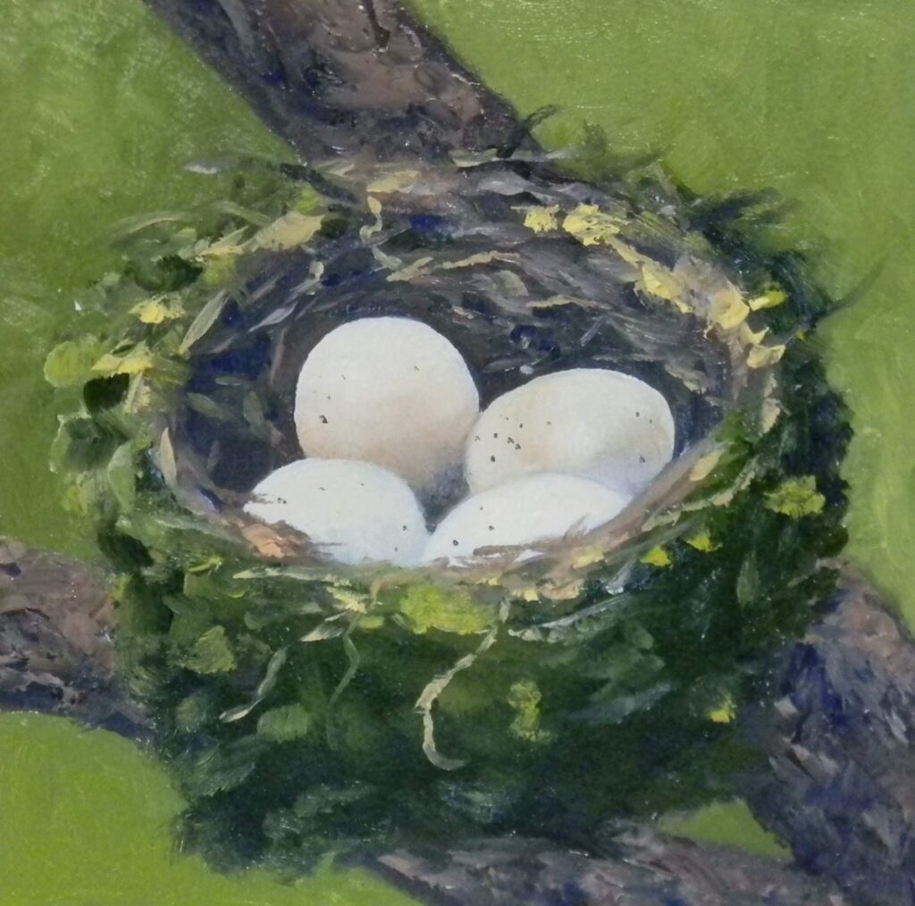 Annemiek Haralson • <em>Bird Nest</em> • Oil on wood panel • 6″×6″ • $125.00<a class="purchase" href="https://state-of-the-art-gallery.square.site/product/annemiek-haralson-bird-nest/2202" target="_blank">Buy</a>
