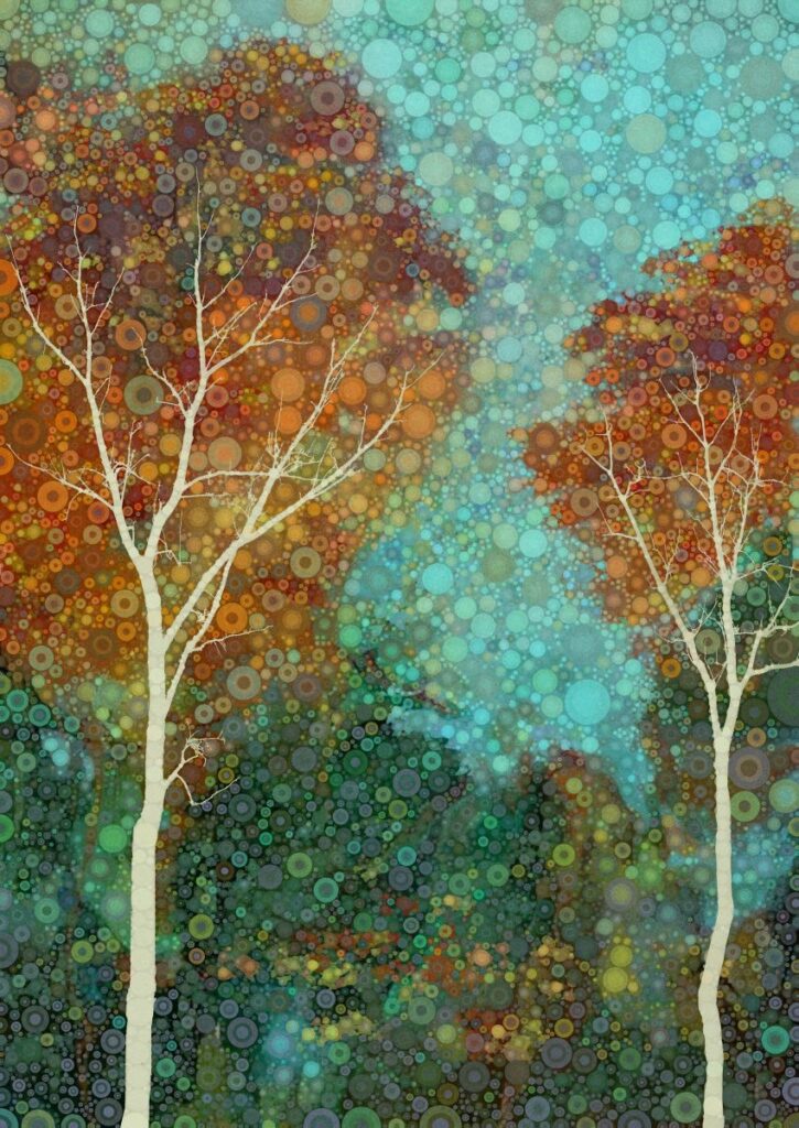 Daniel McPheeters • <em>Exuberant Autumn</em> • Mixed media on panel • 17″×24″ • $200.00<a class="purchase" href="https://state-of-the-art-gallery.square.site/product/daniel-mcpheeters-exuberant-autumn/2163" target="_blank">Buy</a>