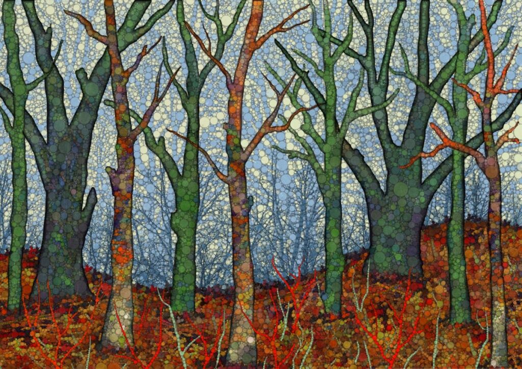Daniel McPheeters • <em>Hardwood Forest</em> • Mixed media on panel • 24″×17″ • $200.00<a class="purchase" href="https://state-of-the-art-gallery.square.site/product/daniel-mcpheeters-hardwood-forest/2204" target="_blank">Buy</a>