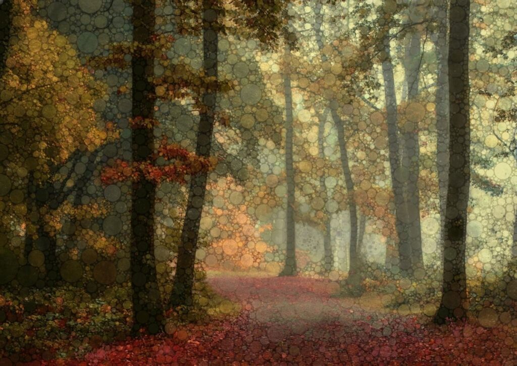 Daniel McPheeters • <em>September Woodland</em> • Mixed media on panel • 24″×17″ • $200.00<a class="purchase" href="https://state-of-the-art-gallery.square.site/product/daniel-mcpheeters-september-woodland/2188" target="_blank">Buy</a>
