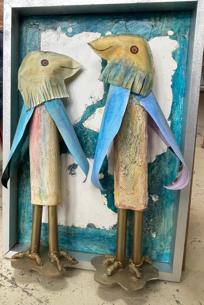Mary Ann Bowman • <em>The Two of Us</em> • Wood, canvas • 17″×24″×6″ • $475.00