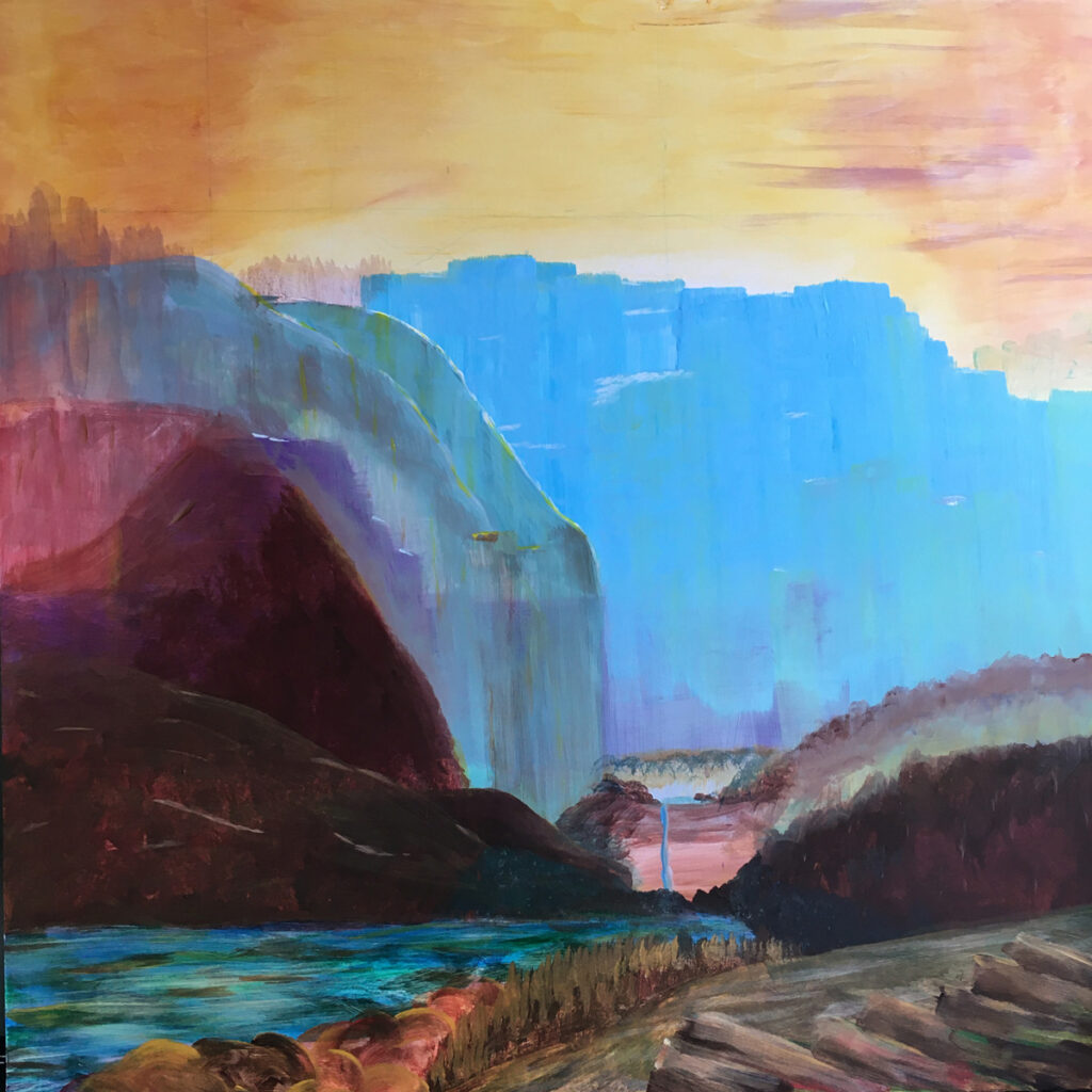 Don Ellis • <em>July in the Finger Lakes, 12,000 BC</em> • Acrylic on canvas • 15″×15″ • $185.00