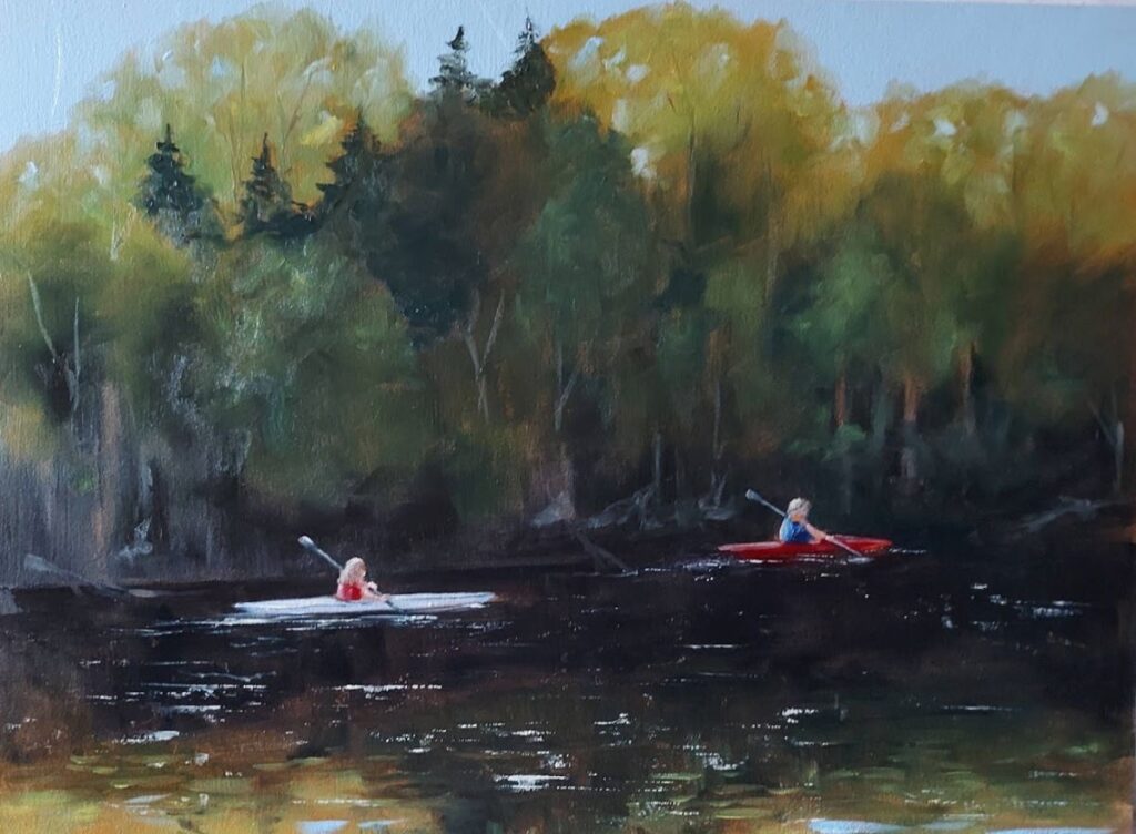 Annemiek Haralson • <em>Paddling the Raquette River</em> • Oil • 16″×12″ • $495.00