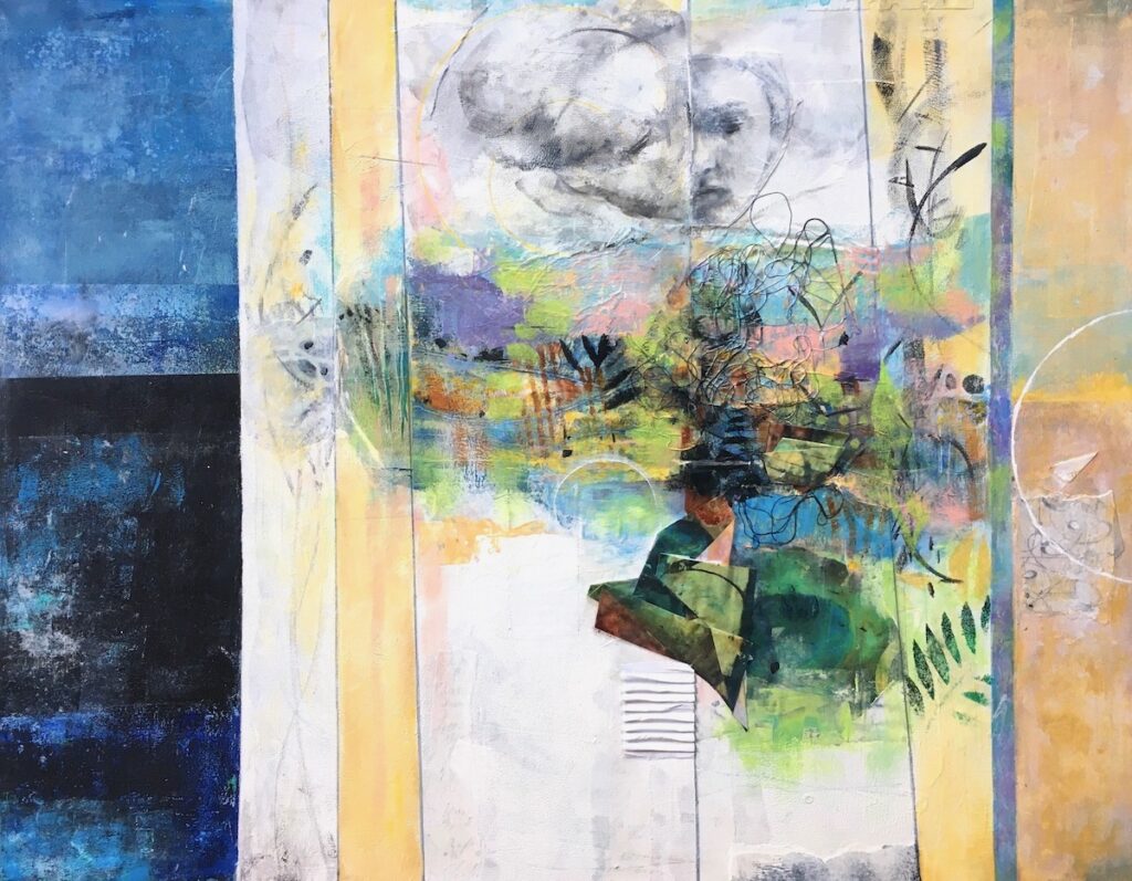 Carol Spence • <em>Ithaca Summer</em> • Mixed media painting & collage • 24″×30″ • $450.00