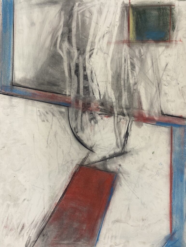 Diane Newton • <em>Red, Blue & Greys</em> • Charcoal and pastel • 18″×24″ • $300.00<a class="purchase" href="https://state-of-the-art-gallery.square.site/product/diane-newton-red-blue-greys/2480" target="_blank">Buy</a>