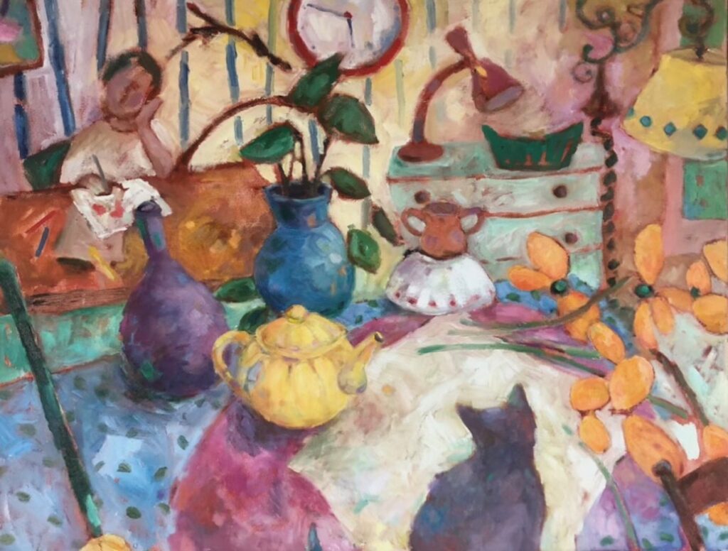 Catharine O'Neill • <em>Teapot</em> • Water-based oils on canvas • 24″×20″ • NFS