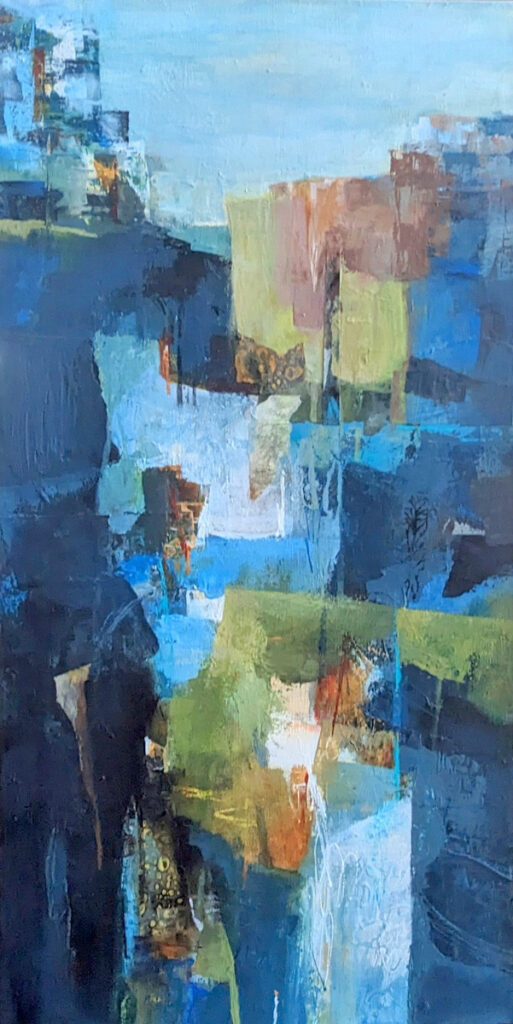 Barbara Behrmann • <em>Finding Home</em> • Acrylic on wood panel • 15″× 30″ • $450.00