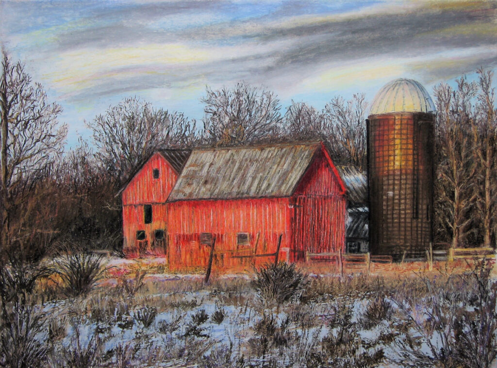 Ed Brothers • <em>Barn 1</em> • Oil pastel • 16″× 13″ • $900.00